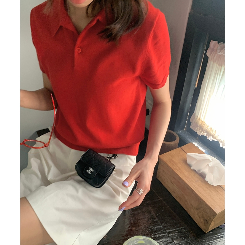 (พร้อมส่ง) Clothestoryy - Knit Polo เสื้อโปโลไหมพรม สีพื้น