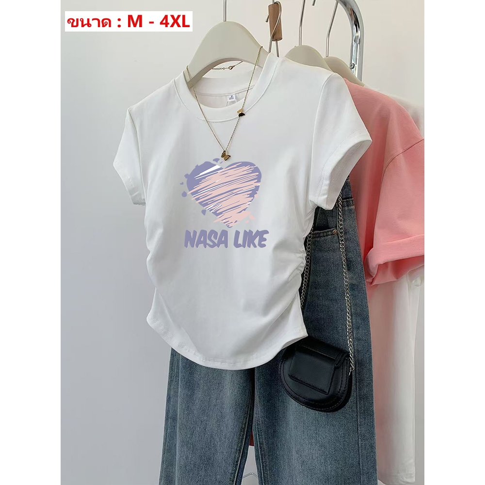 กรุงเทพจัดส่งสินค้า เสื้อยืดครอป แขนสั้น เวอร์ชั่นเกาหลีของกระแสน้ำแน่นเข้ารูปพอดีสั้นเอวสูงบางผู้หญิงด้านบน M-4XL