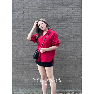 Yolanda เชิ้ตแขนสั้น Lady Outfits ผู้หญิง เสื้อผ้า เชิ้ตสีพื้น เสื้อแฟชั่นผู้หญิง FF1004