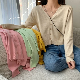เสื้อคลุมคาร์ดิแกนทรงครอปสั้น ผ้าถักใส่สบาย แมตช์ใส่น่ารัก มี 8 สีให้เลือกค่ะ
