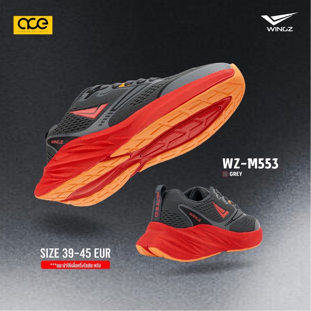 Wingz รองเท้าผ้าใบ รองเท้าวิ่งสำหรับผู้ชาย ใส่ออกกำลังกาย รุ่น WZ-M553 น้ำหนักเบา สีเทา