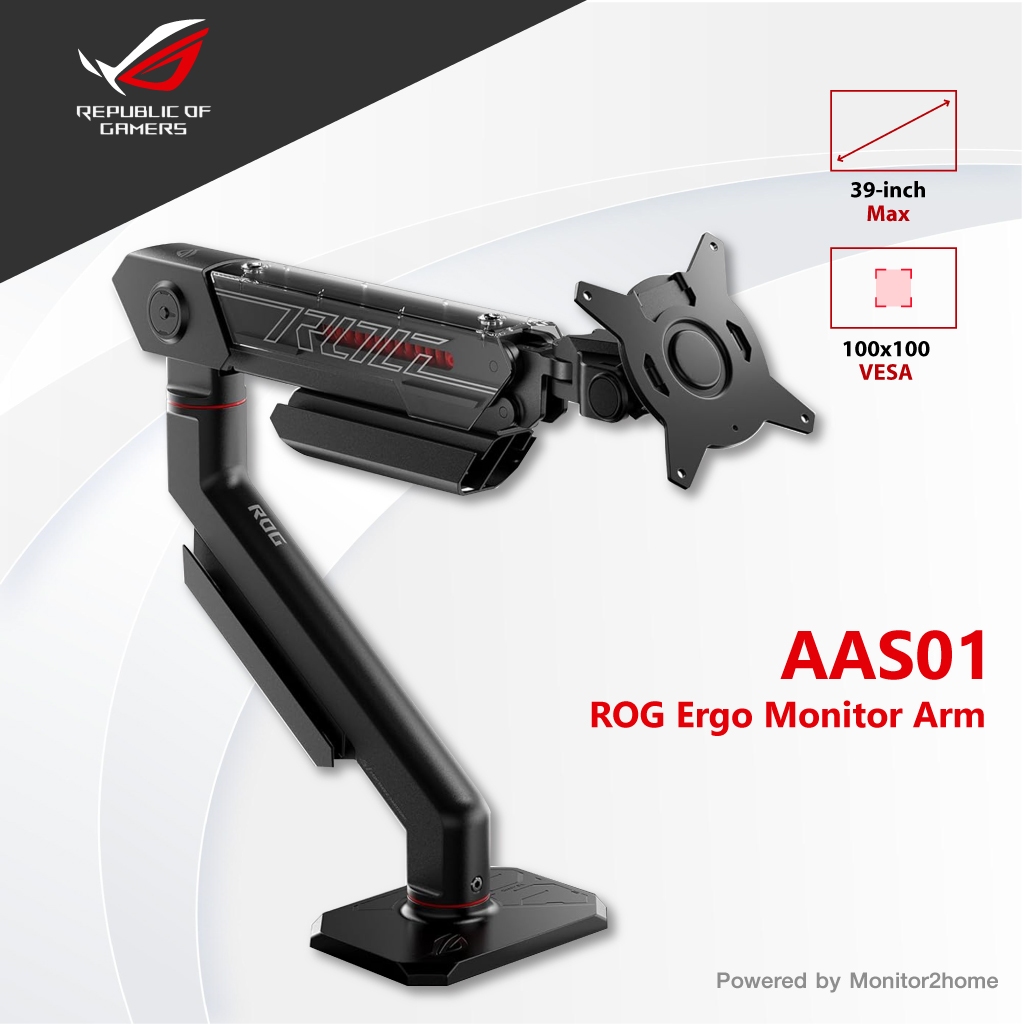 ASUS ROG Ergo Monitor Arm, Ergonomic, Pivot, Swivel, Height Fully Adjustable up to 39" VESA 100x100, Mechanical Spring