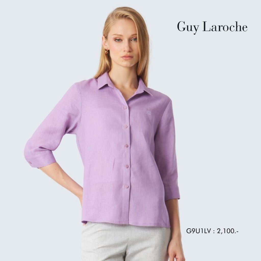 Guy Laroche เสื้อเชิ้ตผู้หญิง แขนสามส่วน Light linen สีม่วงอ่อน G9U1LV