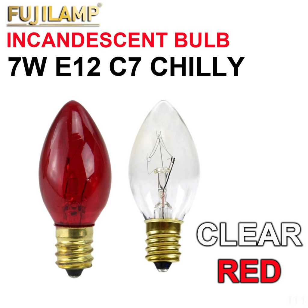 FUJILAMP (ยกกล่อง 50 ชิ้น ถูกกว่า) หลอดจำปา 7W E12 สี แดง สำหรับ สิวอร์มไวท์ ประดับตกแต่ง งานเทศกาล ตกแต่งศาลเจ้า หิ้งพ