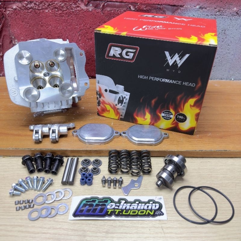 ฝาสูบ wave125 RG 4V พร้อมชุดอุปกรณ์สวมใส่ บ่าทองเหลือง มีขนาดใบวาล์วให้เลือก หลายขนาด #เวฟ125 4วาล์ว