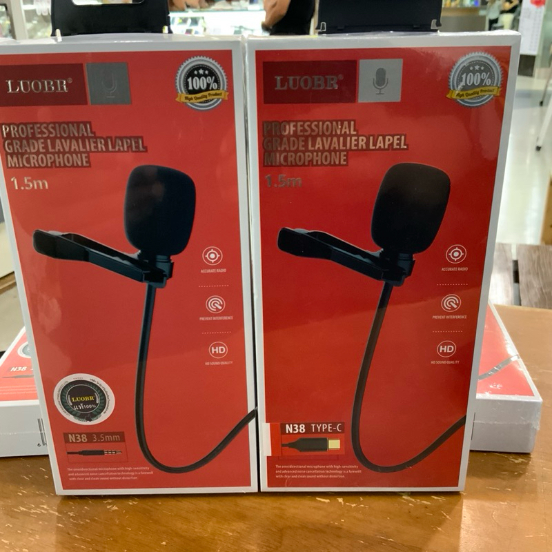 LUOBR N38 ไมค์ไลฟ์สด อัดเสียง 3.5 และ type c ไมค์โทรศัพท์ ใช้กับมือถือ Mini Clip-on Microphone for Smartphone ของแท้