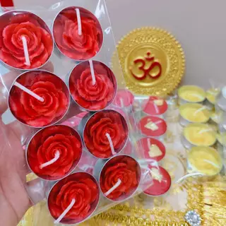 MT-CDA2 เทียนหอมทีไลท์ ดอกกุหลาบ สีชมพูกลิ่นดอกบัว สีแดงกลิ่นกุหลาบ ถวายพระแม่ลักษมี พระแม่อุมา พระพิฆเนศ และเทพไทย