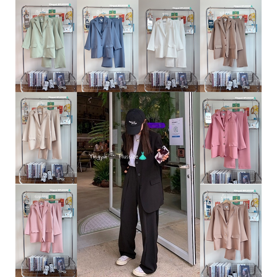 Blazer set2ชิ้น เสื้อสูทเบลเซอร์+กางเกงขายาวทรงสวยสุดปัง ชุดสูทใส่ทำงาน ไซส์ใหญ่ สาวอวบ (Plus size) YB