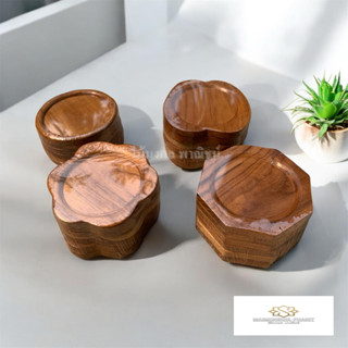 พร้อมส่ง ที่รองแก้วน้ำ จานรองแก้ว งานไม้สักทำสี