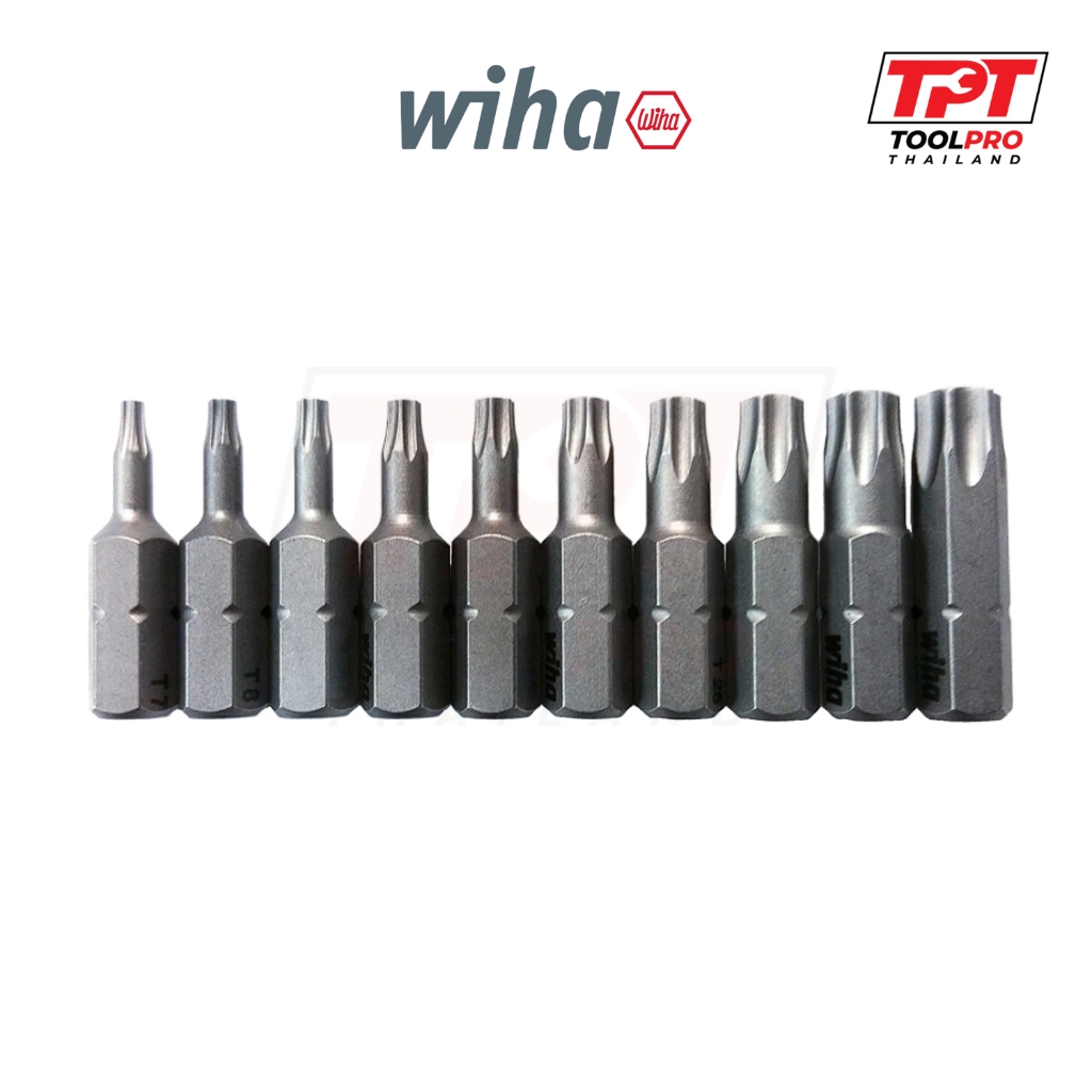 Wiha ชุดดอกไขควงทอร์กซ์ 10 ชิ้น, T7 - T40, 1/4" / 6.35mm C6.3 Torx Bit Set (72595)