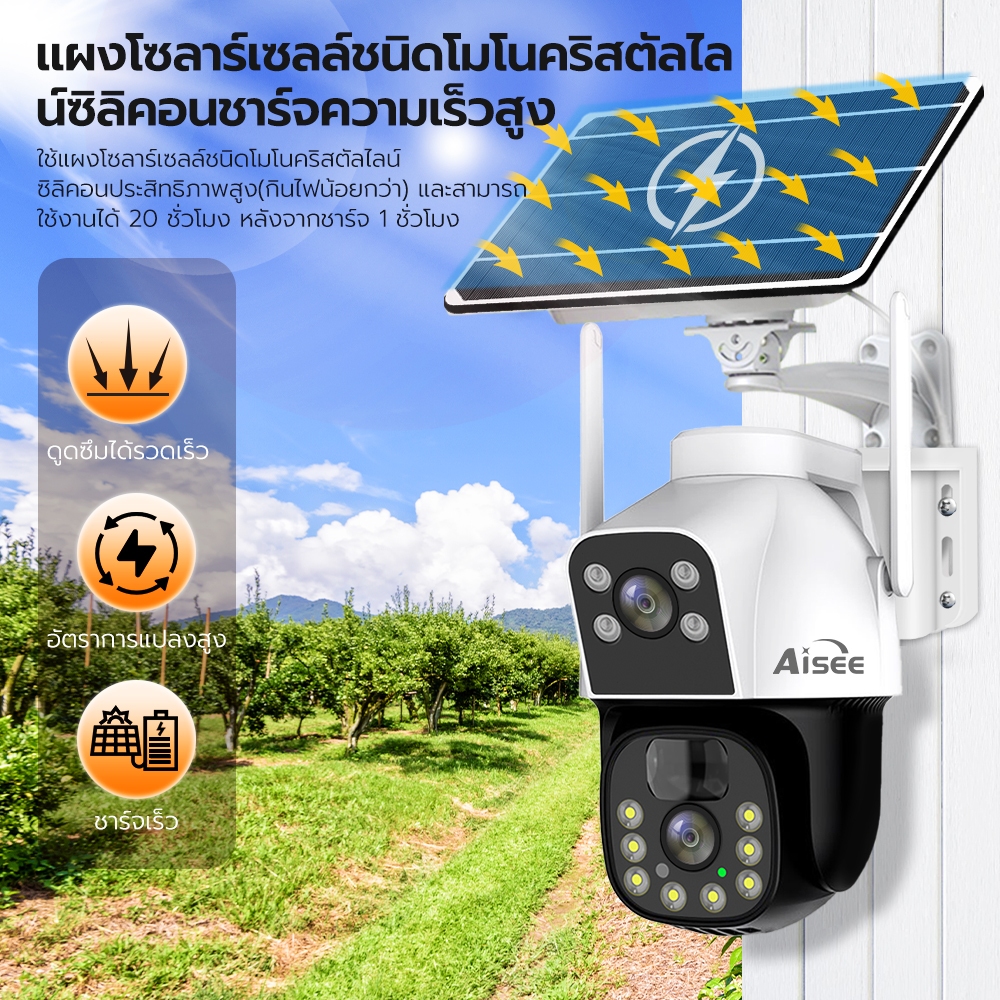 กล้องวงจรปิดโซล่าเซลล์ 4Gใส่ซิม กล้องวงจรปิด 4K กล้องวงจรปิดไร้สาย CCTV Solar ไม่มีเน็ตก็ใช้ได้