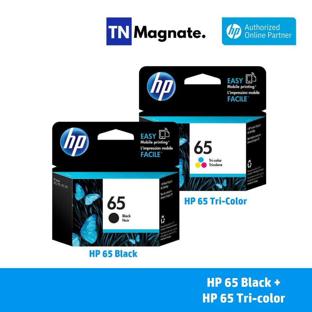 [หมึกพิมพ์อิงค์เจ็ท] HP 65 INK BLACK + HP 65 INK TRICOLOR (ดำ+สี) - 2 กล่อง