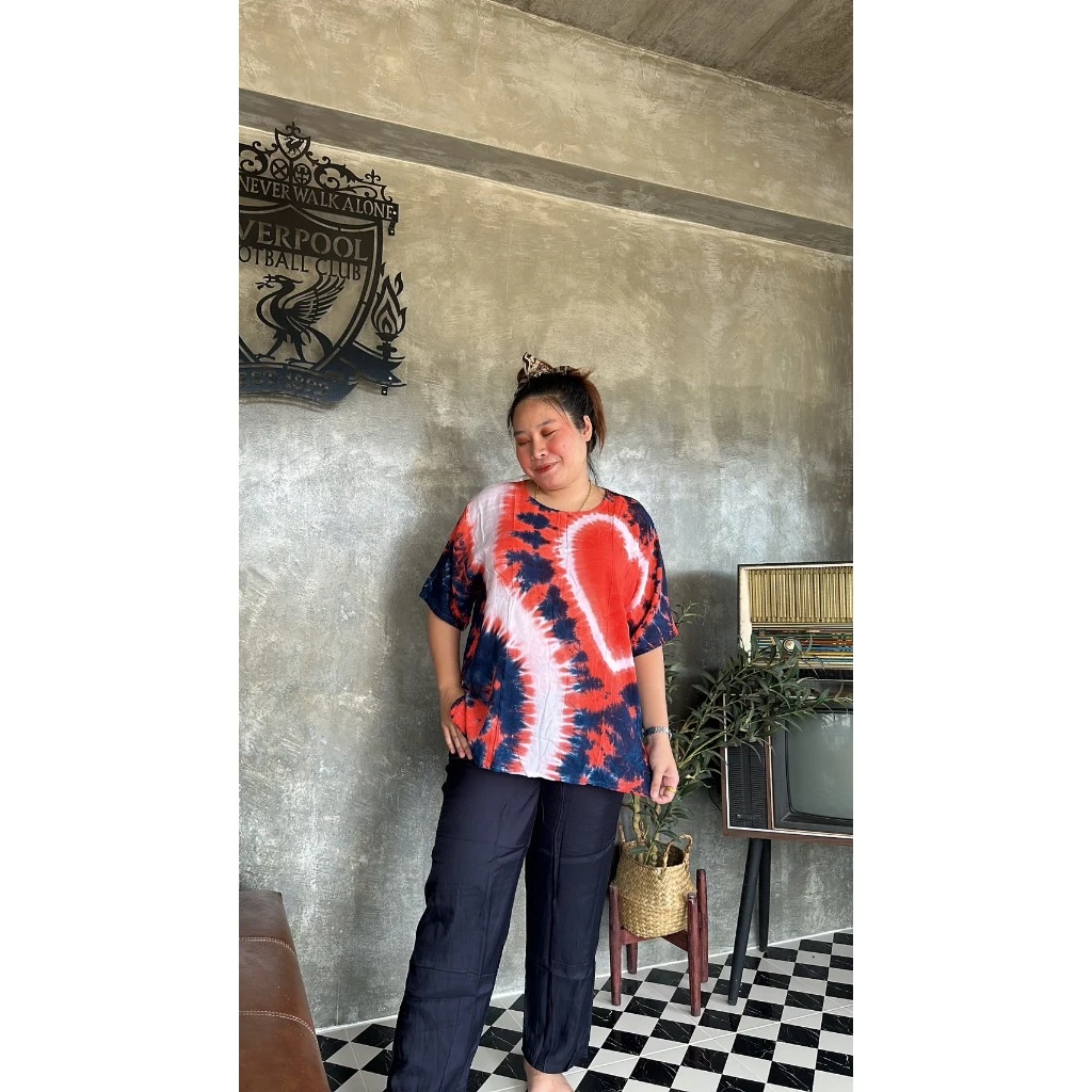 เสื้อมัดย้อม อก 52 คอกลมแขนสั้น เสื้อสาวอวบ ผ้าแบมเบิร์ตสปัน thumbnail 10