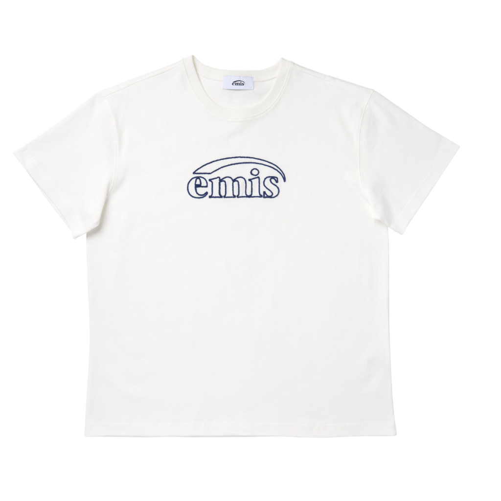 พร้อมส่ง EMIS เสื้อยืดสีขาว โลโก้สีน้ำเงิน รุ่น  CHAIN ​​STITCH T-SHIRT-WHITE