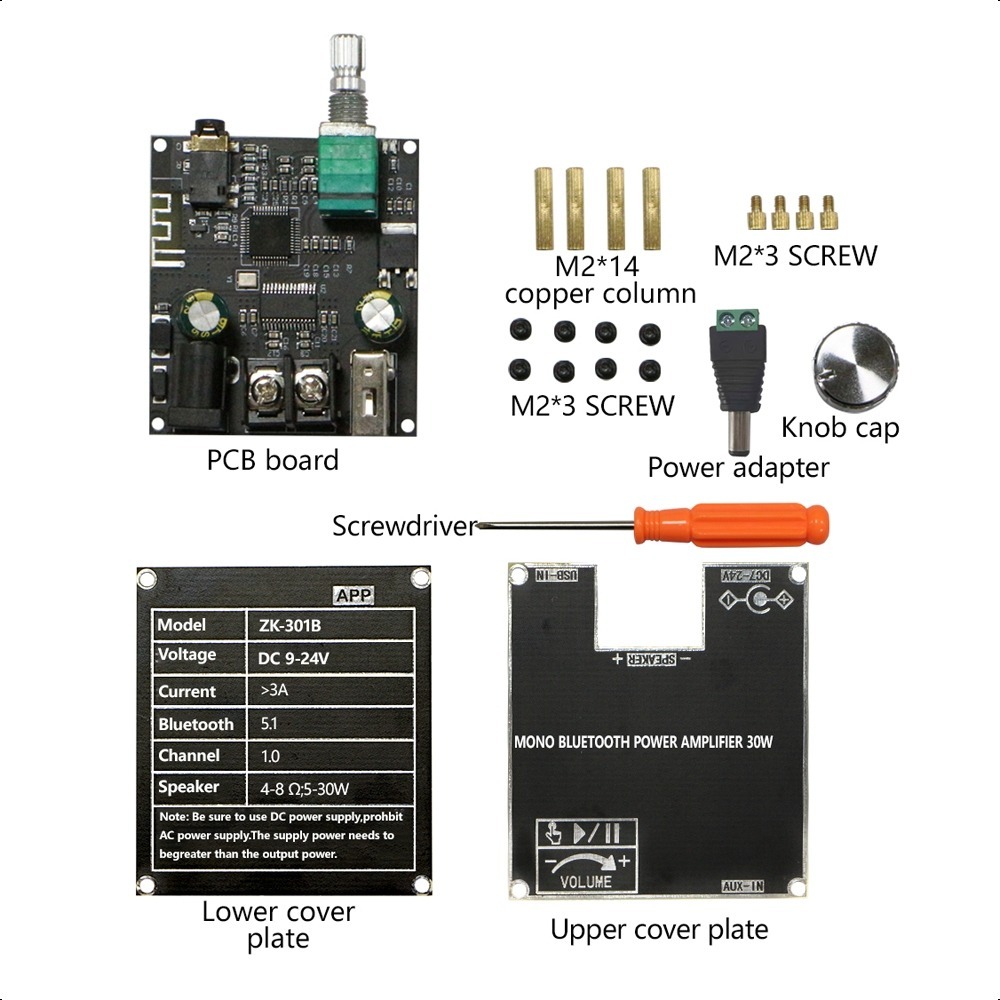 ZK-301B  โมดูลขยายเสียงบลูทูธ 5.3 30W พร้อมกล่องคู่ TWS ไร้สาย บลูทู ธ + ดิสก์ AUX + การ์ดเสียง USB