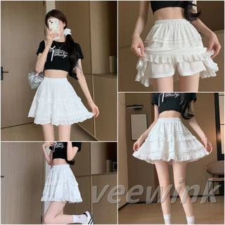 Veewink พร้อมส่งจากกทม กระโปรงพลีทบัลเล่ต์ เอวยางยืด กระโปรงจีบสีขาว สไตล์เจ้าหญิง แฟชั่นฤดูร้อน