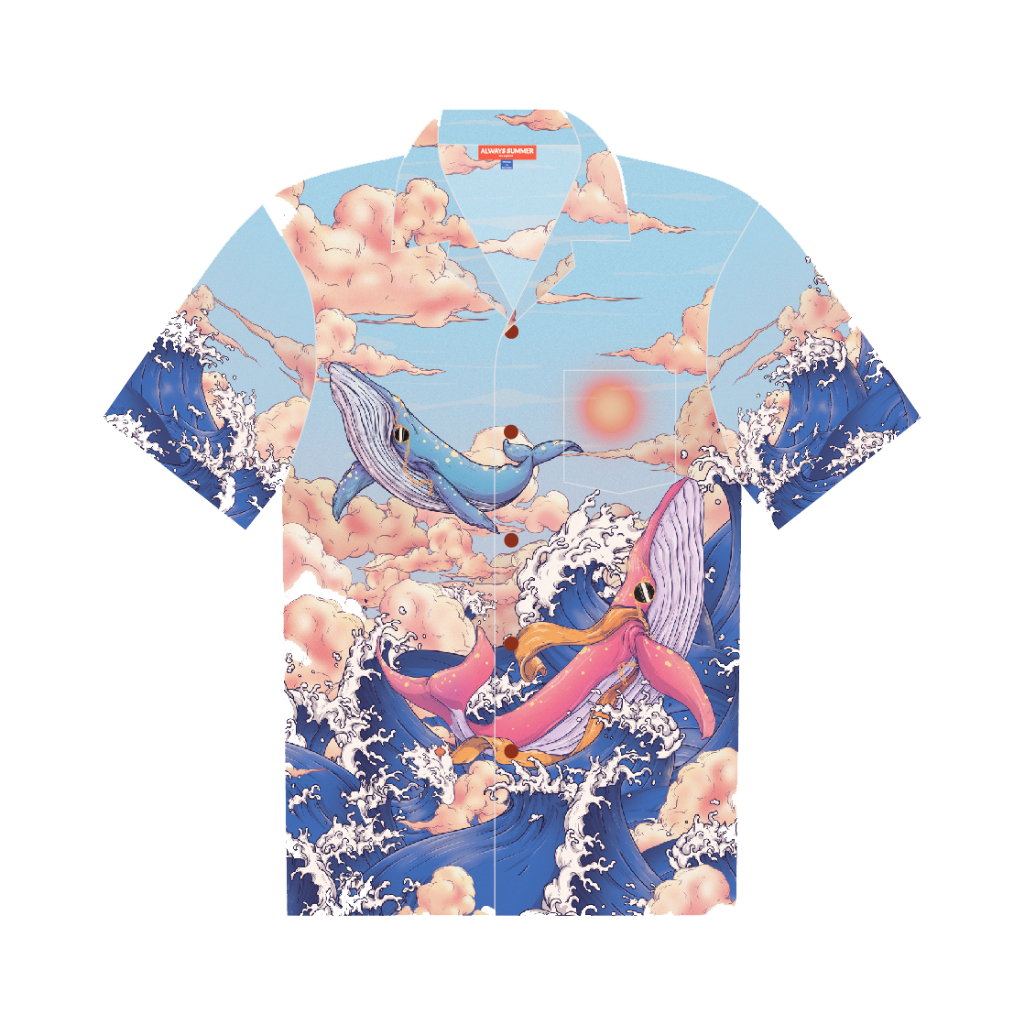 Always Summer - Anywhere Shirt เสื้อฮาวายผ้าเรย่อนธรรมชาติ ลายปลาวาฬบลูด้า