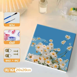 ส่งมอบทันที 20X20ซม ภาพระบายสีตามตัวเลข ขึงเฟรมไม้พร้อมอุปกรณ์ ขนาด ฝึกสมาธิ ของขวัญ DIY ภาพวาดสีน้ำมันดิจิตอลใส่กรอบ