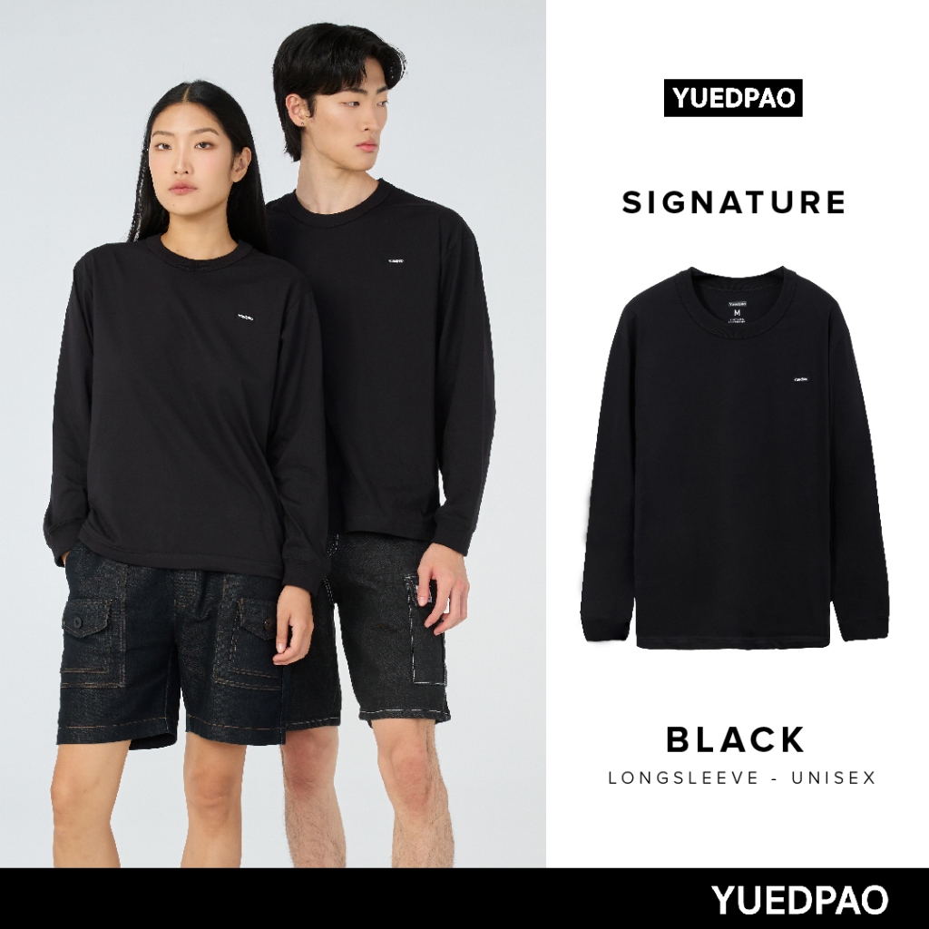 Yuedpao Signature Longsleeve Summer ผ้าหนาทรงสวย ยับยากรีดง่าย เสื้อยืดเปล่าแขนยาว สี Black