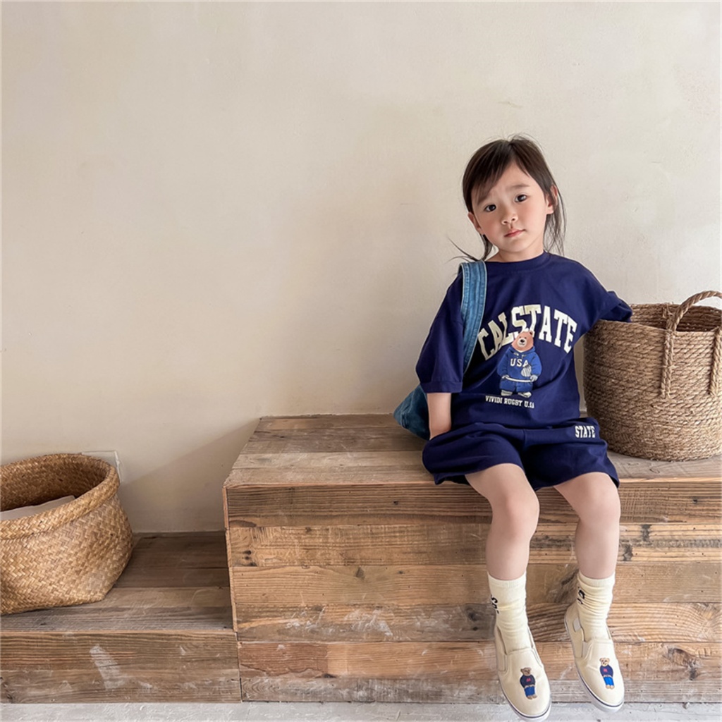 Beryl kids ชุดเซ็ทเด็กแฟชั่น ชุดสูทลําลองสําหรับเด็กฤดูร้อน พิมพ์ลายหมีน่ารัก ชุดสองชิ้น สไตล์เกาหลี ใส่สบาย ราคา ถูกที่สุด ดีลบีเคเค แกลเลอรีภาพที่ 4
