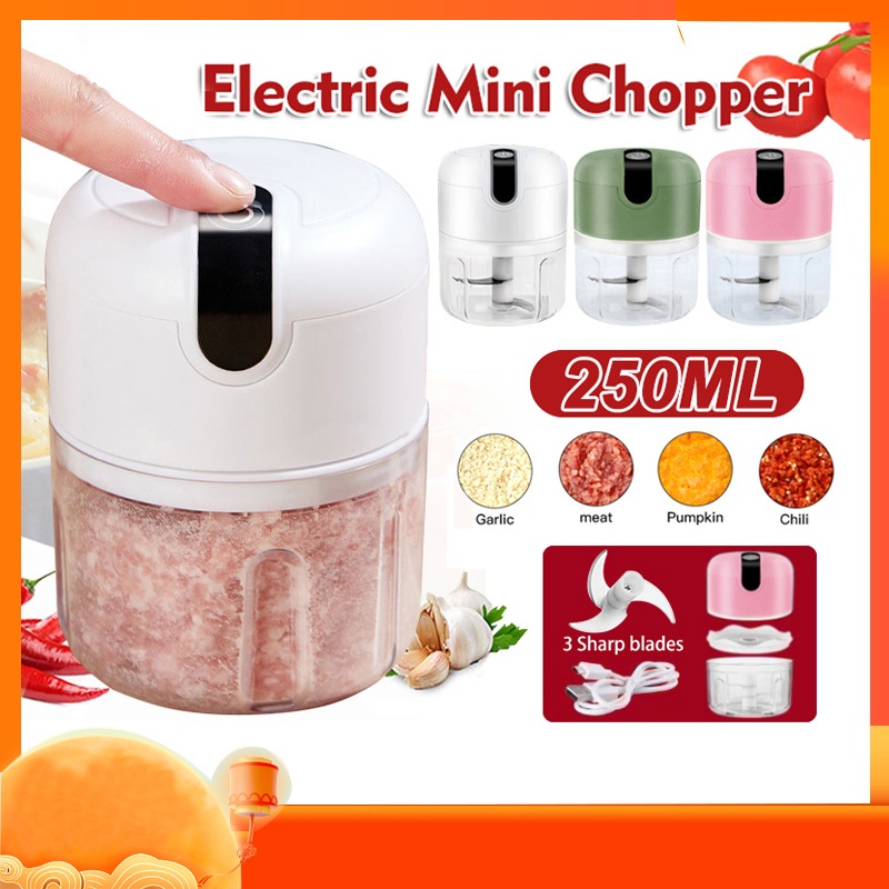 ใช้งานง่าย 250ML ไร้สาย USB เครื่องปั่นกระเทียม พริก ปั่นละเอียด บดเนื้อ บดกระเทียมไฟฟ้า