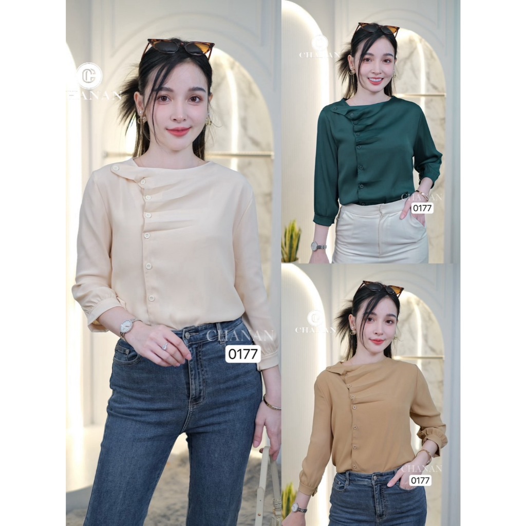 🔥Chanan☘️ เสื้อชีฟอง ดีเทลกระดุมสวย เรียบหรู ใส่ออกงาน เสื้อสาวออฟฟิต เสื้อผู้ใหญ่ เสื้อสวยๆ มี3สี รุ่น0177