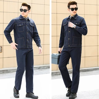 เสื้อแจ็คเก็ตยีนส์คนงาน ชุดทำงาน ช่างเชื่อม ( เฉพาะเสื้อ ) ป้องกันการลวกและการสึกหรอ