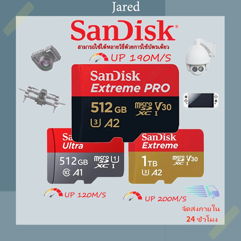 SanDisk Extreme Pro Ultra microSDXC เมมเมอรี่การ์ด 32GB 64GB 128GB 256GB 512GB A1 A2 (SDSQXCD) เมมกล้องวงจรปิด