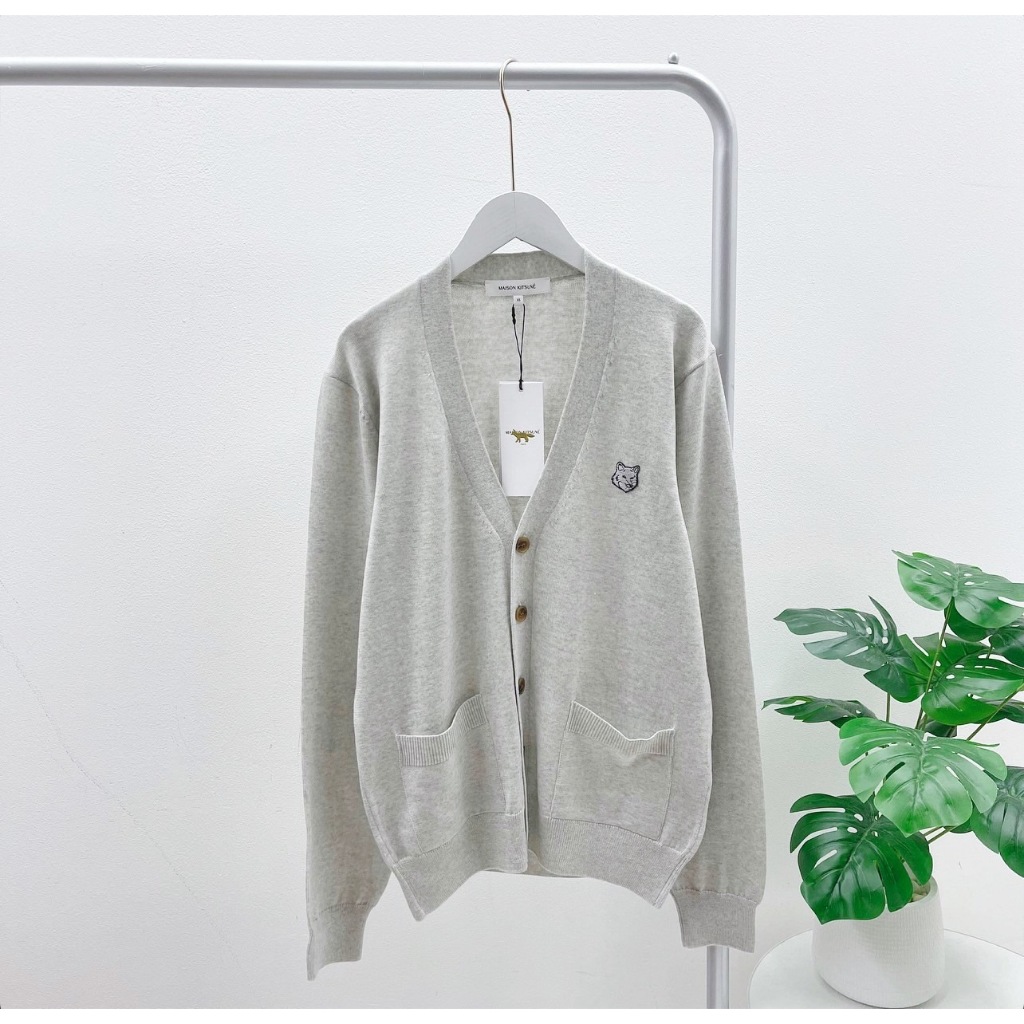 Maison Kitsune Fox Head Cardigan (Grey)