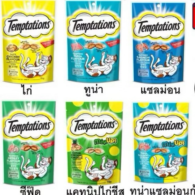 TEMPTATIONS ขนมแมว - ขนมแมวกรอบนอกนุ่มในสำหรับแมว - 75 กรัม