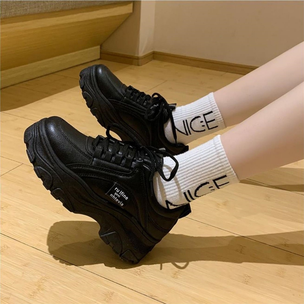 DV จัดส่งจากกรุงเทพฯ (48 ชั่วโมง) รองเท้าผ้าใบเสริมส้น แบบผูกเชือก รองเท้าผ้าใบแฟชั่น วัสดุเกรดดี   เสริมส้น 5ซม. - รูปที่ 3