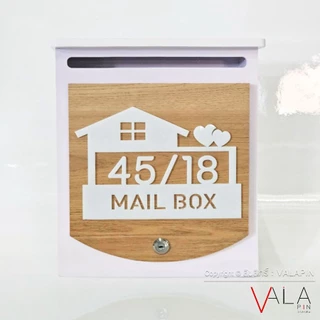 VALAPIN ตู้จดหมาย ลายไม้ มินิมอล ใส่ A4 ได้ พร้อมป้ายบ้านเลขที่ สวยๆ ล็อคกุญแจได้