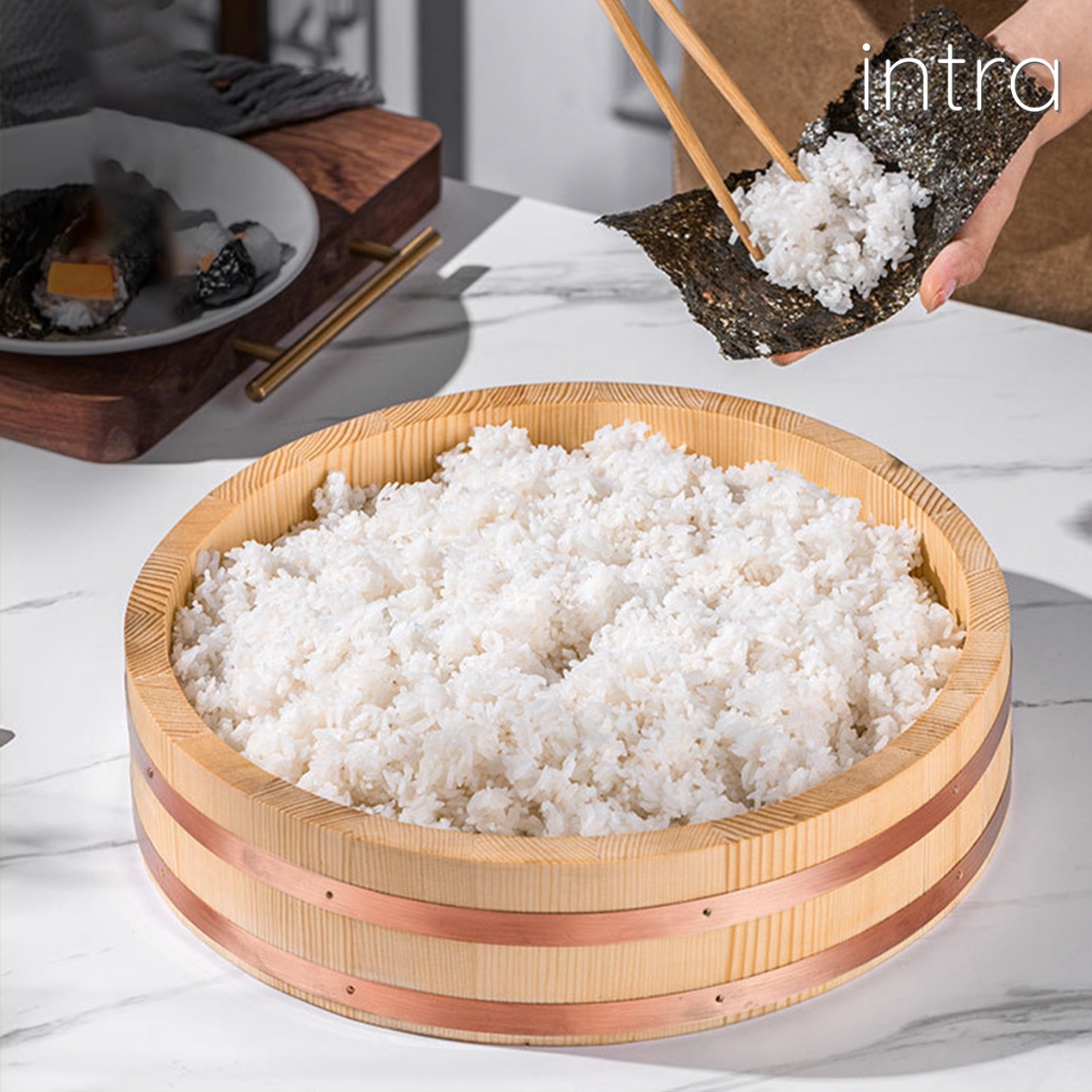 กระบะไม้ตีข้าว Hangiri 🍱 ถังไม้เตรียมข้าวซูชิสไตล์ญี่ปุ่น ดูดซับน้ำส่วนเกิน | ร้าน intra ✨🇯🇵