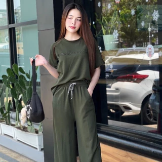 6 colors เสื้อ+ กางเกงขายาว เซ็ต ไซส์ใหญ่ เสื้อยืดลาย เซ็ตชุดลำลอง ทันสมัย สไตล์เท่ กางเกงเอวยางยืดTZ9984