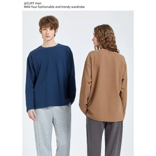 CLIFF -COD✅แขนยาวผู้ชาย เสื้อสตรี ชุดคู่รัก คอกลม เลือกได้หลายสี แบบหลวม วาฟเฟิล