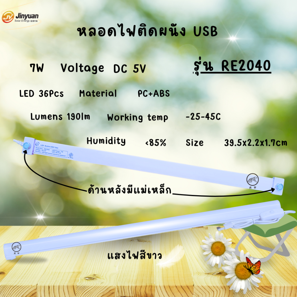 หลอดไฟพกพาLED หลอดไฟติดผนังแบบแม่เหล็ก สายUSBใช้ไฟบ้าน แสงไฟสีขาวRE2040