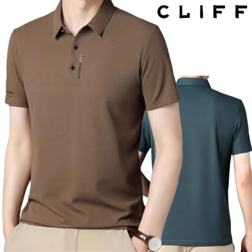 CLIFF เสื้อโปโลผู้ชาย ธุรกิจ แบบหลวม แขนสั้นคอปก สีล้วน แบบบาง