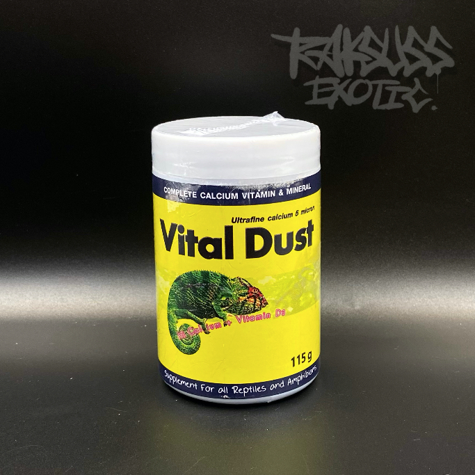Vital Dust(115g.) แคลเซียมและวิตามินแร่ธาตุรวมครบทุกชนิดที่จำเป็นต่อสัตว์เลื้อยคลาน ใช้ส่วนผสมวัตถุดิบจากธรรมชาติ