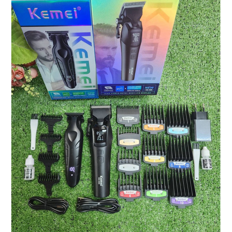 ปัตตาเลี่ยน Kemei1858+KM2269  ปัตตาเลี่ยนไร้สาย กันขอบ+แกะลาย+โกนหนวดได้ มีหน้าจอแสดงแบต ความแรง 900