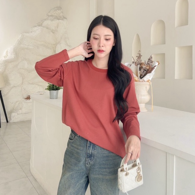 เสื้อยืดแขนยาวคอกลท ทรงหลวม ผ้ายืดcotton ผ้านุ่มคุณภาพดี ใส่สบาย