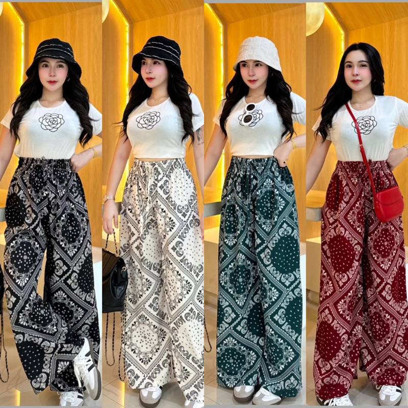 กางเกงกระบอกใหญ่ผ้าไหมอิตาลี (ลิซ่า**ลายผ้าเช็ดหน้า) สาวอวบใส่ได้