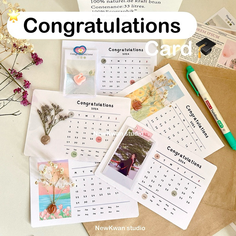 📧 การ์ดปัจฉิม / รับปริญญา✨ 🎓 Congratulations ลูกค้าสามมารถเลือกวันที่เองได้🗓️🛼💐 พร้อมส่ง✔️ ขนาด 4x6” แถมซองแก้วฟรีทุกใบ