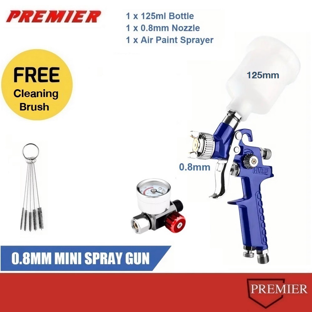 กาพ่นสีถ้วยเล็ก 125 มล.เข็ม 0.8มม พร้อมเกจ วัดลม Mini Gravity Feed Spray Gun Paint Sprayer