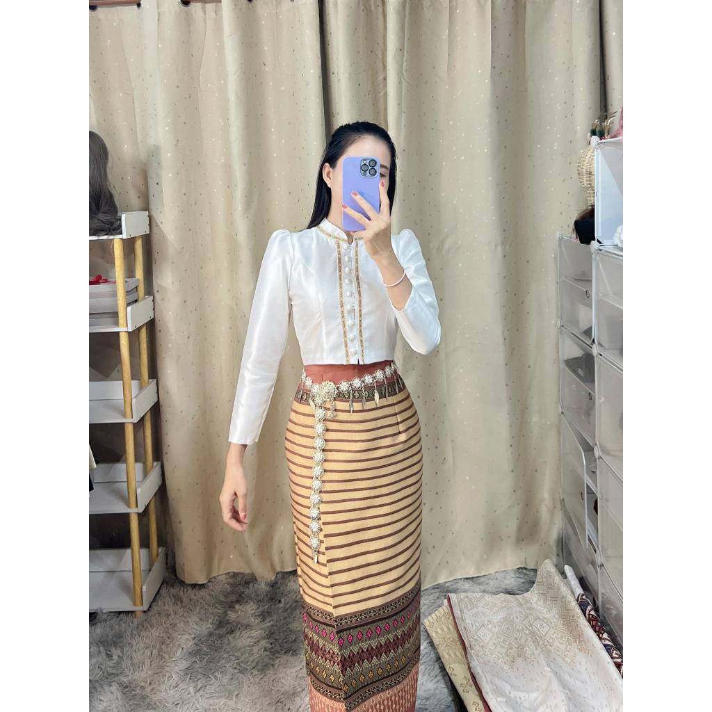 🚩ราคาถูก🚩Z78(เฉพาะผ้าถุง)สำเร็จซิปซ่อนผ้าทอลายอัดกาวทั้งตัวผ้าถุงทรงป้ายหน้า#ชุดไทยประยุกต์#ชุดไทย#ชุดไทยราคาถูก