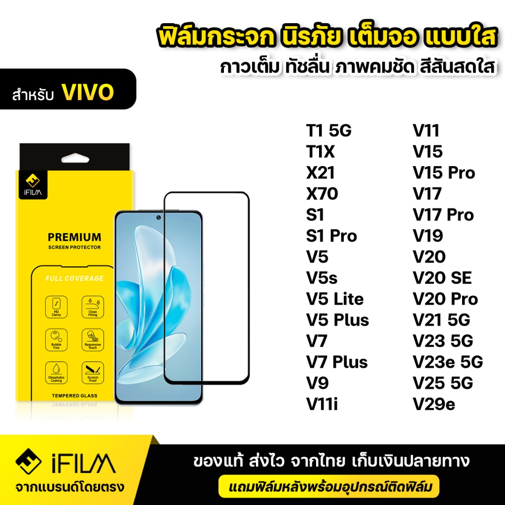 iFILM ฟิล์มกระจก นิรภัย For VIVO T1X T1 V20 se V20Pro V21 V23 V23e V25 V29e 5G เต็มจอ เต็มกาว แบบใส HD ฟิล์ม กันกระแทก