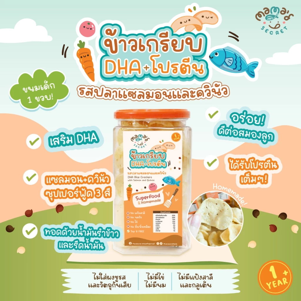 ข้าวเกรียบ DHA เด็ก 1 ขวบ+ ปลาแซลมอน-ควินัว กลูเต็นฟรี thumbnail 3