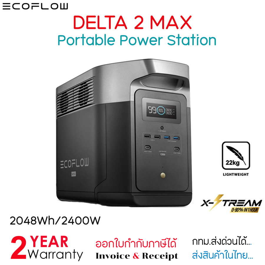 ECOFLOW Delta 2 Max Portable Power Station 2048Wh/2400W แบตเตอรี่สำรองไฟ