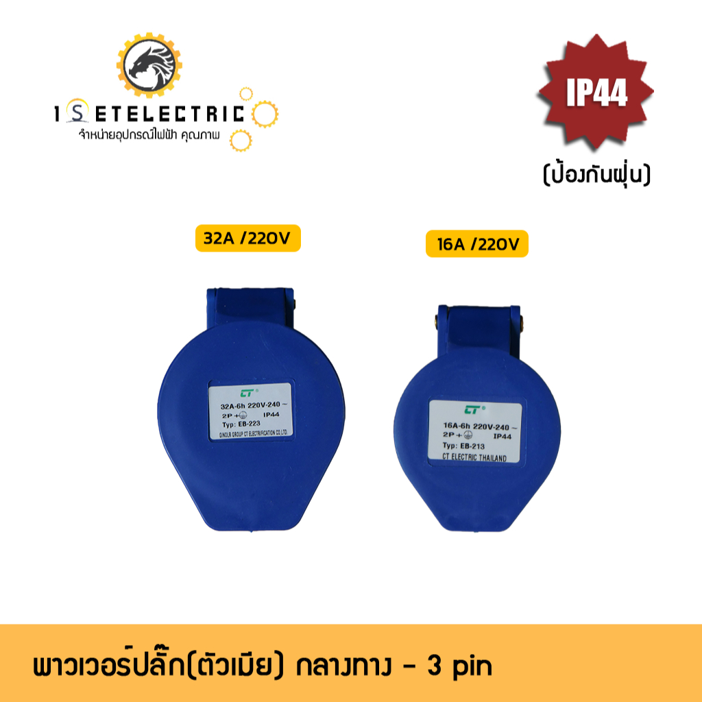 พาวเวอร์ปลั๊ก(ตัวเมีย) กลางทาง 3-5ขา Powerplug รุ่นIP44