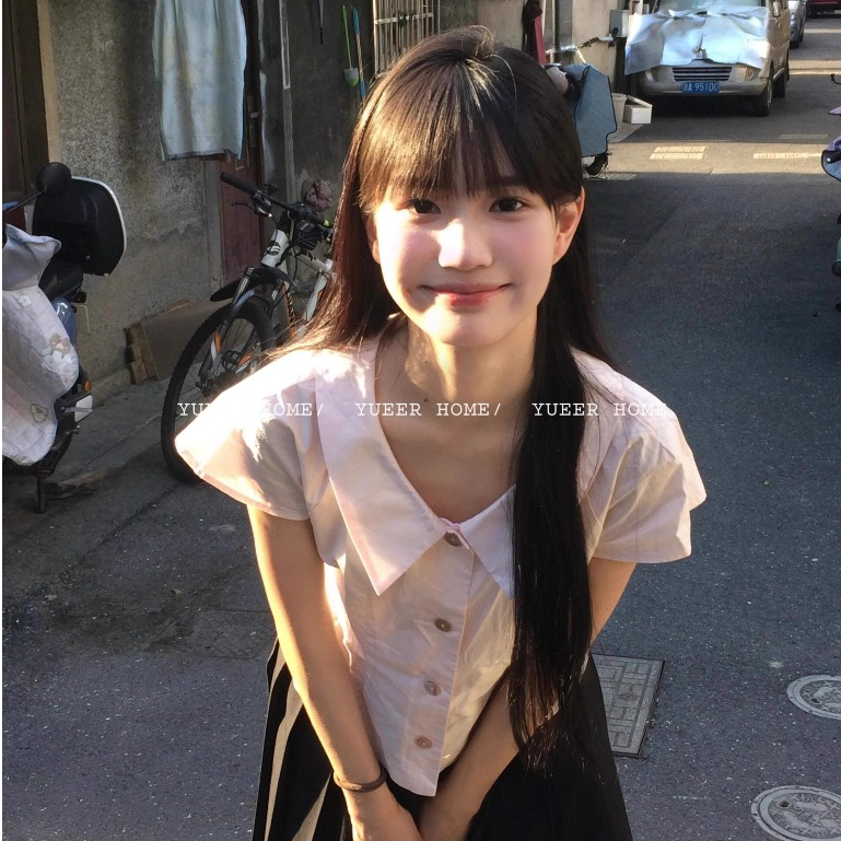 PBB210 เสื้อแฟชั่นแขนสั้น พร้อมส่ง แบบใหม่ คอปกน่ารักๆ แต่งกระดุมหน้า ฟรีไซส์ อก 36 ใส่ในวันสบายๆ สี