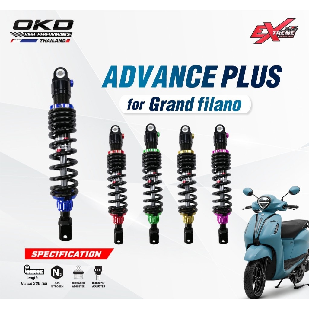 โช๊ค OKD แท้ GRAND FILANO ปี 2015-2023 รุ่น ADVANCE PLUS ปรับรีบาวน์ได้ โช๊คหลัง แกรนด์ ฟิลาโน่ โช้ค